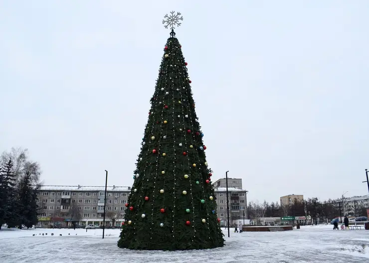 В Красноярске на площади Свердлова поставили 15-метровую елку